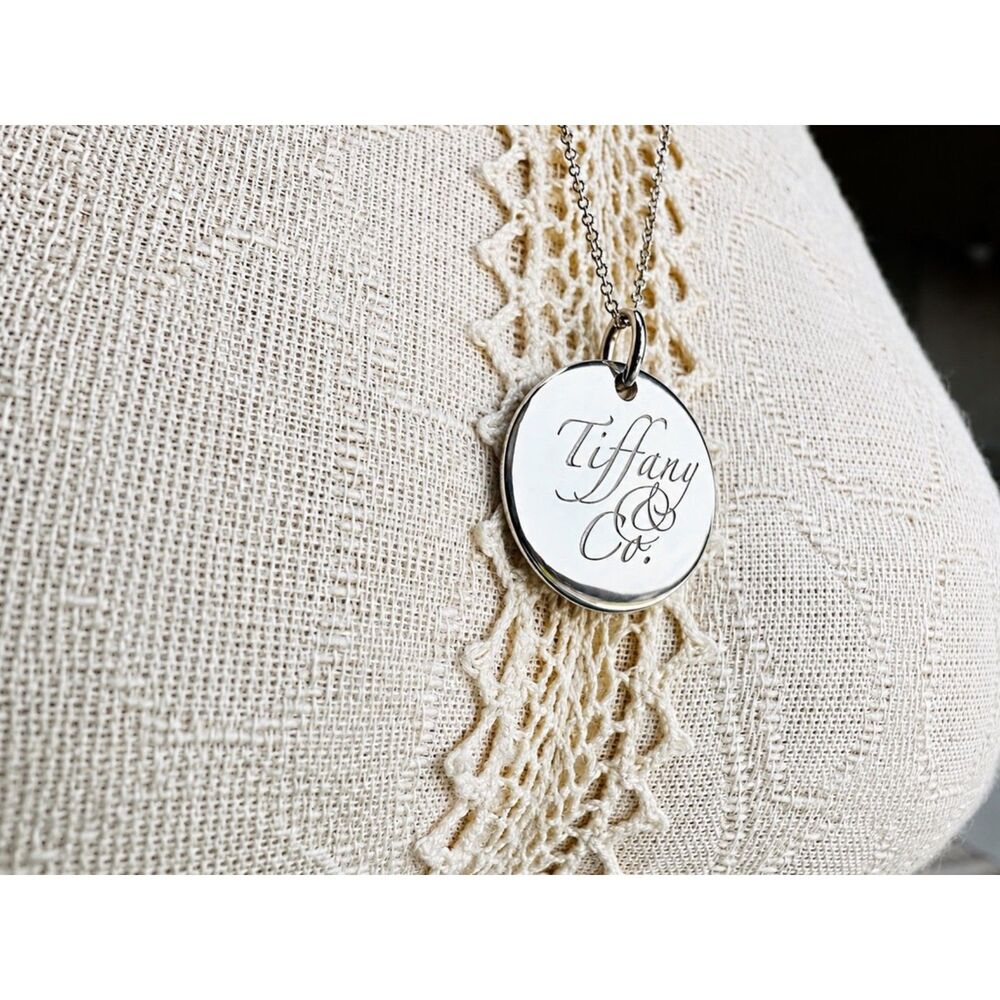 Tiffany & Co Notes Round Disc Charm Necklace in Silver, 18 inch